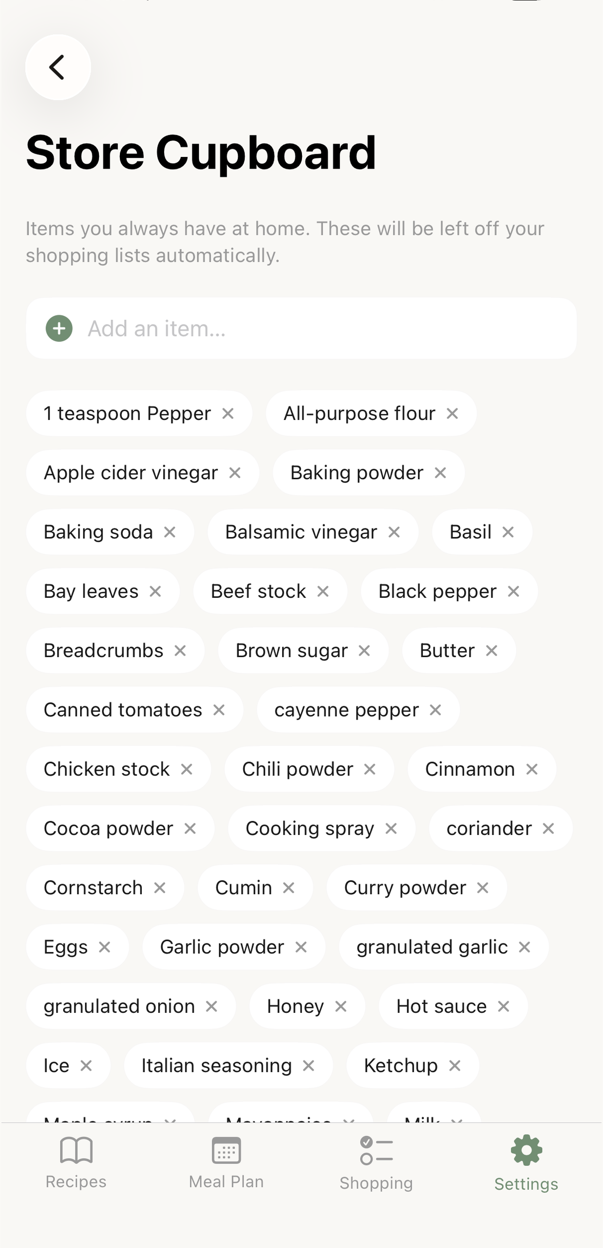 Store cupboard — items you always have at home